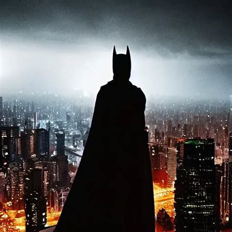 Batman Looking Over Gotham City On A Dark And Rainy