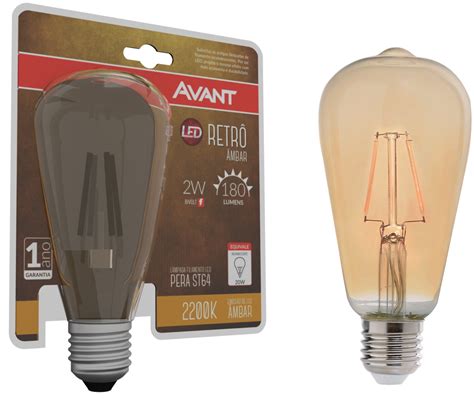 Kit 5 Lâmpada Led RetrÔ Pera St64 E27 2w Ambar 2200k Bivolt Madeiramadeira