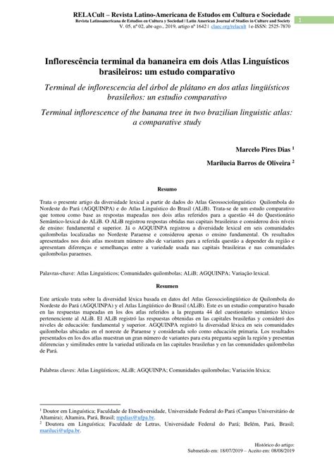 Pdf Infloresc Ncia Terminal Da Bananeira Em Dois Atlas Lingu Sticos