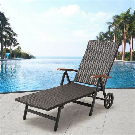 Outdoor Patio Yard Wicker Rattan Adjustable Folding Chaise Recliner