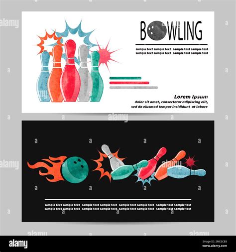 Bowling Vector Poster Flyer Or Banner Design Watercolor Bowling Pins