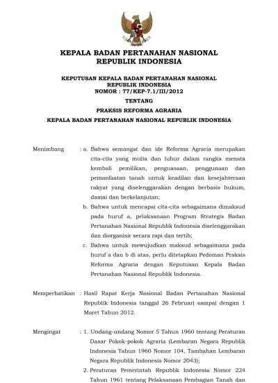 KEPALA BADAN PERTANAHAN NASIONAL REPUBLIK INDONESIA