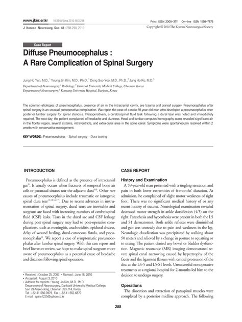 (PDF) Diffuse Pneumocephalus : A Rare Complication of Spinal Surgery