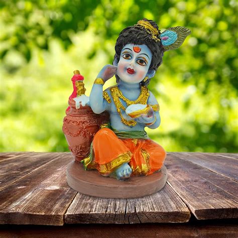 Buy Gallery Hand Painted Lord Krishna Idol Makhan Thinking Chor God