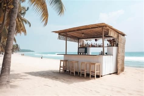 Premium AI Image | A bar on the beach with a palm tree