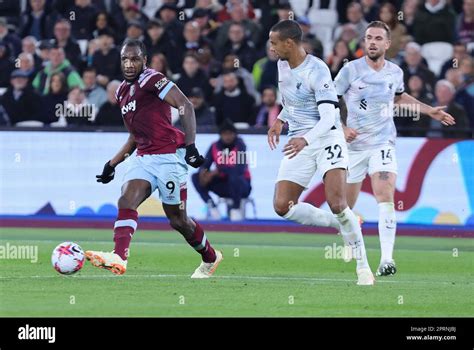 L R West Ham Uniteds Michail Antonio Liverpools Joel Mateo Liverpool