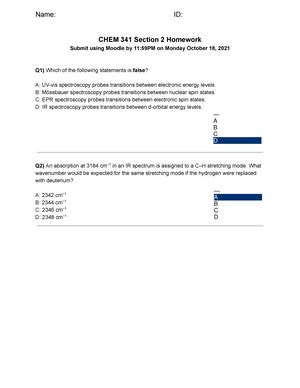 Hw Homework Problem Set With Solutions Chem Section