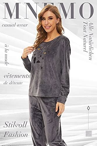 Mnemo Fleece Schlafanzug Damen Lang Frottee Schlafanzug Damen Winter