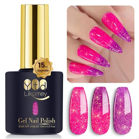 Amazon Ytd Likomey Brocade Glitter Color Changing Gel Nail Polish Pcs Ml Hot Pink To