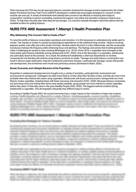 SOLUTION Nurs Fpx 4060 Assessment 1 Attempt 3 Health Promotion Plan