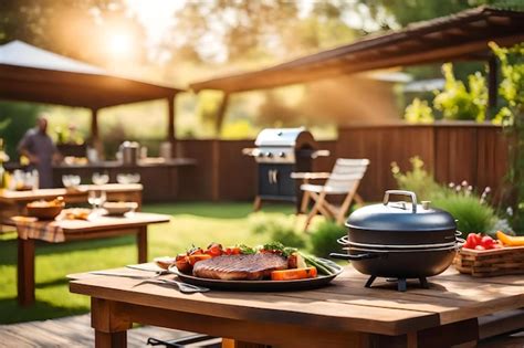 Premium Photo | A barbecue grill with a grill and grill on the backyard.