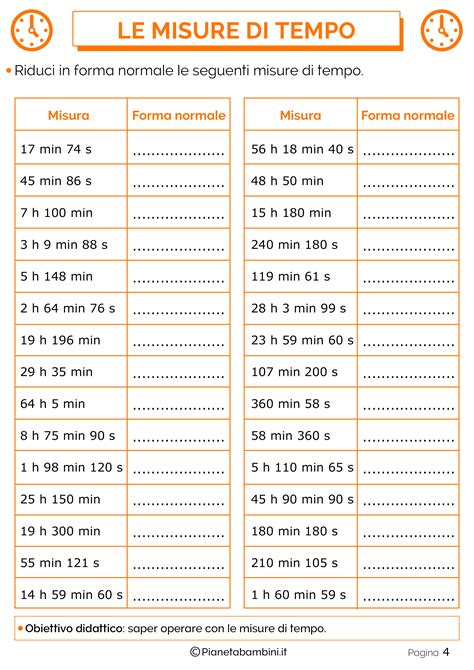 Tabella Ed Esercizi Sulle Misure Di Tempo PianetaBambini It