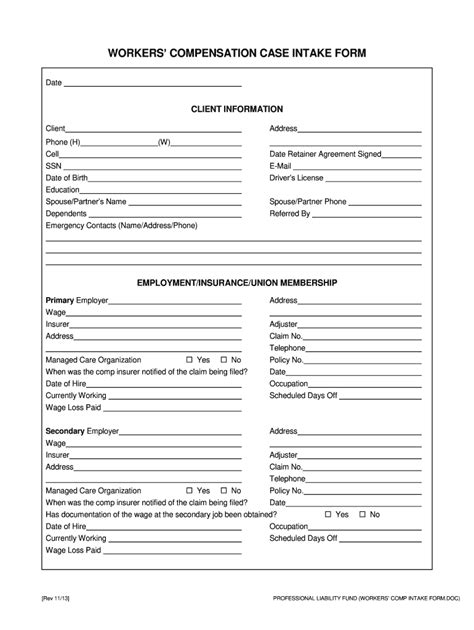 Workers Compensation Intake Form Fill Online Printable Fillable Blank Pdffiller