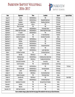 Fillable Online Parkview Baptist Volleyball Fax Email Print Pdffiller