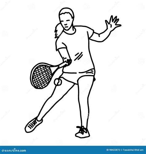 Female Tennis Player Vector Illustration Sketch Hand Drawn Wit Stock