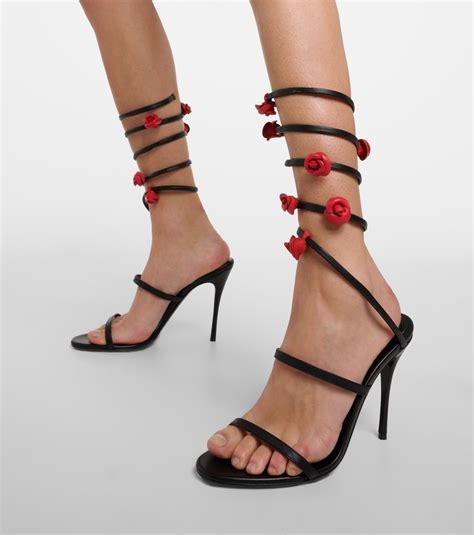 Floral appliqué satin sandals in black Magda Butrym Mytheresa in