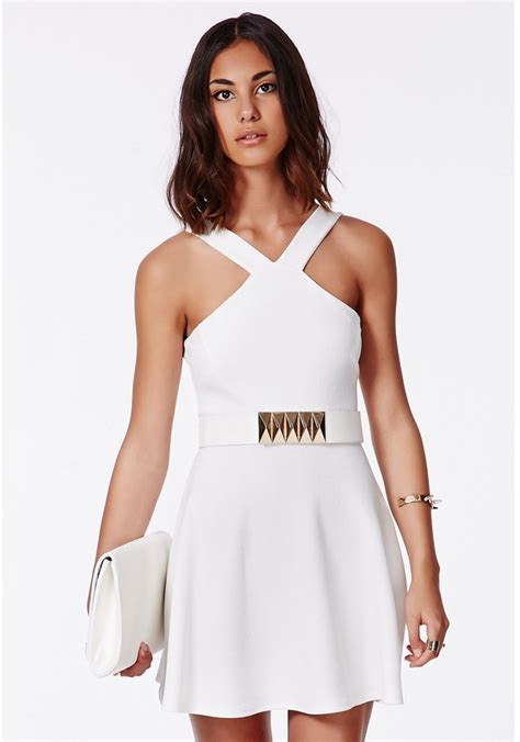 Missguided Vere Crepe Strappy Skater Dress White Missguided