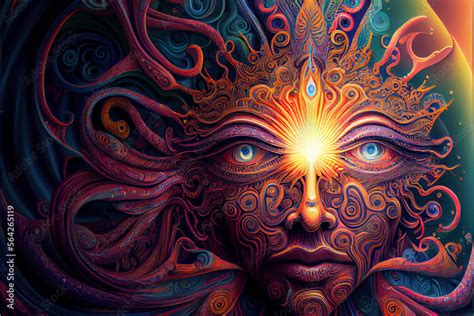 Goddess Illustration Of Psychedelic Art The Sun And Face Of Goddess