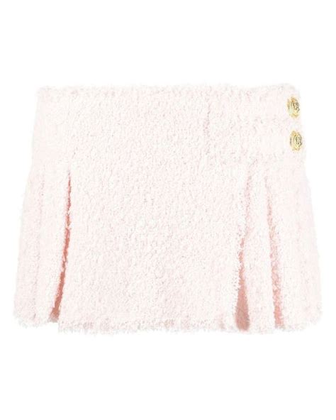 Balmain Pleated Tweed Mini Skirt In Pink Lyst