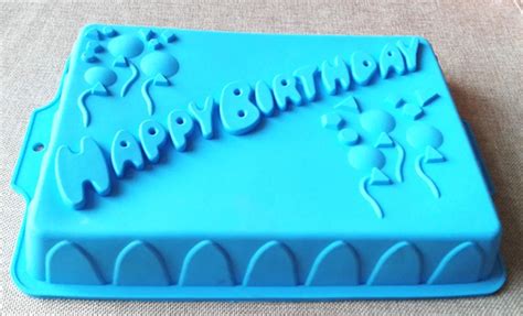 XG010 Size 34*23*4.5cm Rectangular Shape Happy Birthday Letters Silicone Cake Pan Creative Cake ...