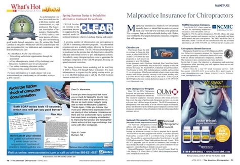 Malpractice Insurance For Chiropractors The American Chiropractor April 2013