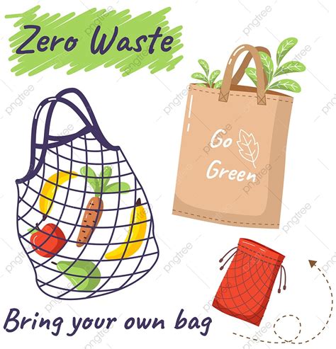 Eco Friendly Reusable Bag Set With Products Isolated Reuse