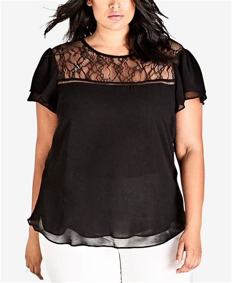 City Chic Trendy Plus Size Lace Trim Top Macy S