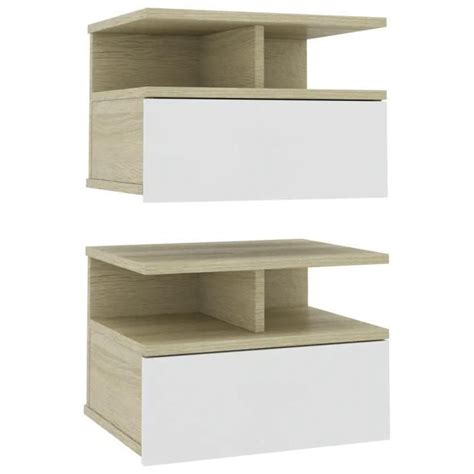 HMOREY 2 pcs Tables de Chevet Montage Mural Blanc et chêne sonoma