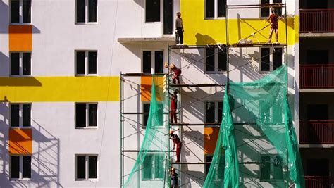 Construction Works Workers Finishing Process Painting Video Stock