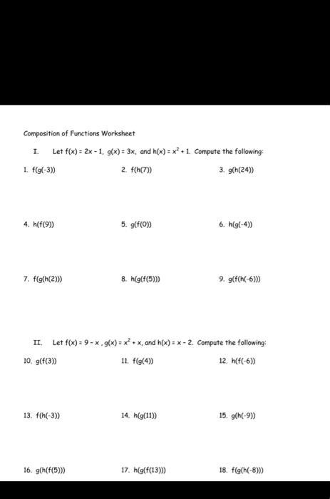 Solved Composition Of Functions Worksheet Let Fx 2x 1 Worksheets Library