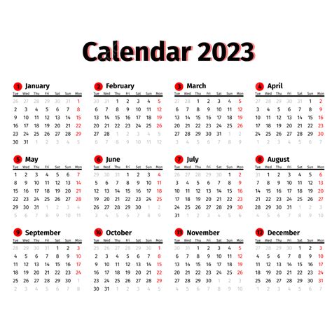 Simple Calendar 2023 Black Red Calendar 2023 Kalender 2023