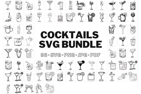 Cocktails Svg Bundle Drink Clipart Set Cocktail Drinks Svg Bar Cart