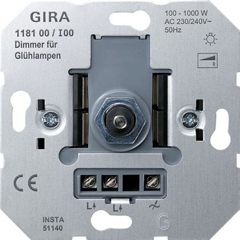 Gira Dimmer Dreh Druckkn Uni 100 1000W Einsatz 118100 UP Selfio