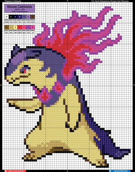 Hisuian Typhlosion Pixel Sprite Graph Cross Stitch Pattern : r ...