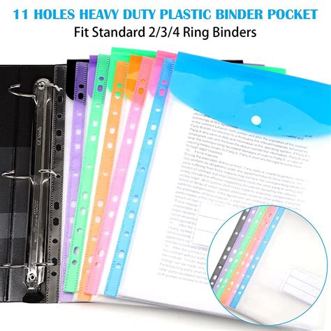 12 Pack A4 Punched Pockets Plastic Wallets 11 Holes Expandable Binder