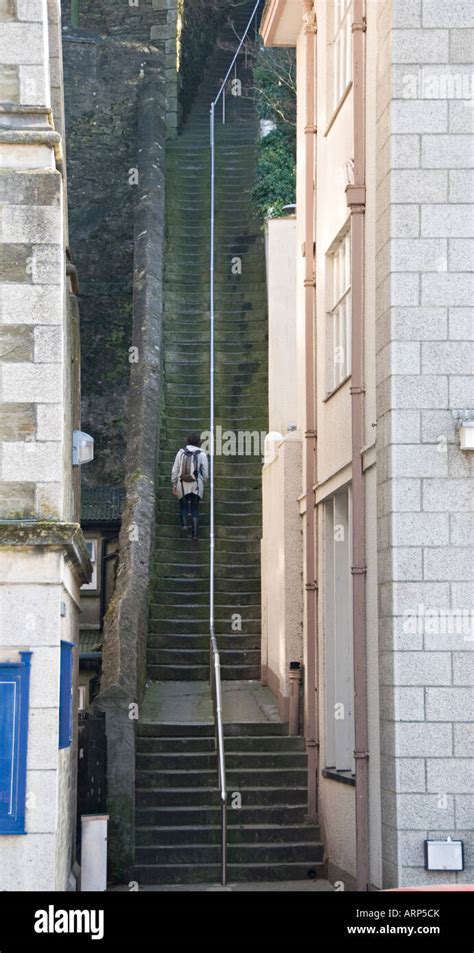 Falmouth Cornwall Uk Climbing The Steep Steps Called Jacobs Ladder