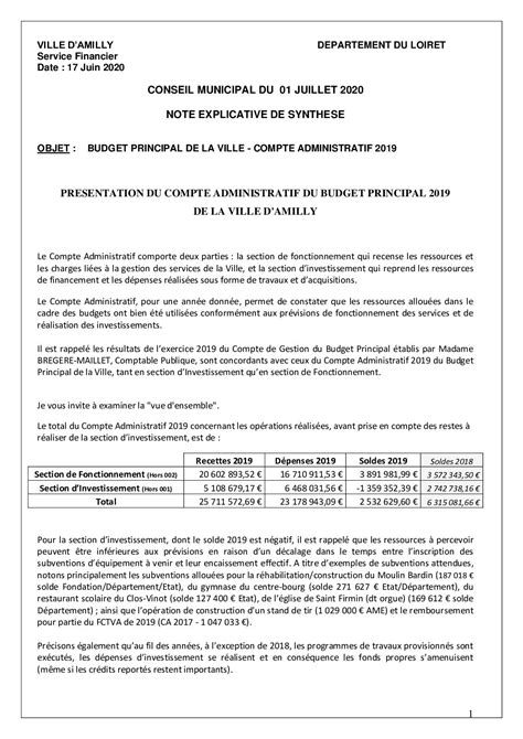 Calam O Note Explicative De Synth Se Du Compte Administratif