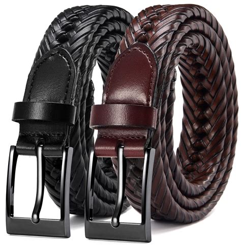 YOETEY Mens Belts Leather Braided Belts for Men 2 Pack - Adjustable ...