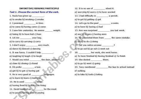 Participle And Gerund Worksheet With Answers