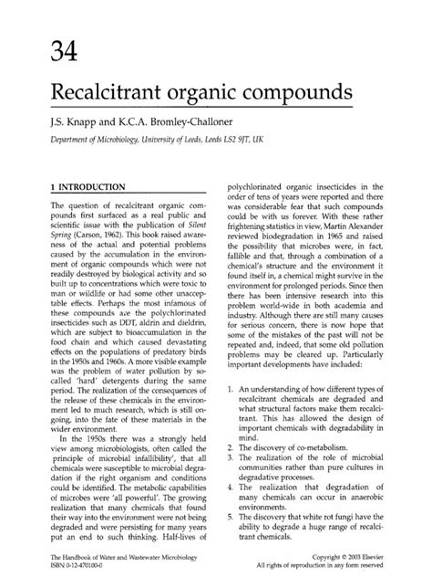 Knapp And Bromley Calro Recalcitrant Organic Compounds Pdf Biodegradation Enzyme