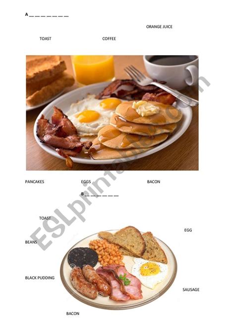 British And American Breakfast ESL Worksheet By Gimenatomeo