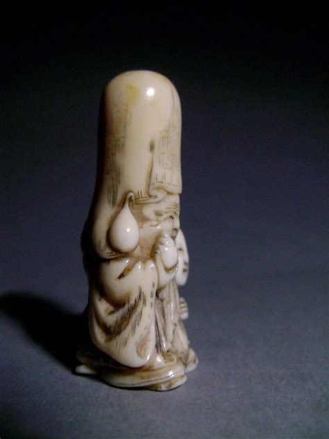 Proantic Ivory Netsuke Fukurokuju And Karako Japan Meiji Period