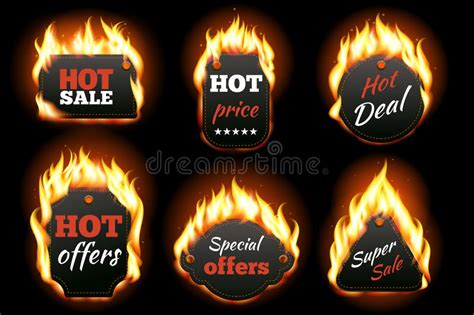 Vector Set Of Hot Sale Vector Flaming Labels Stock Vector