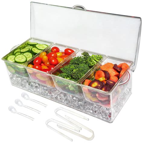 Buy Ice Chilled Compartment Condiment Server Caddy Serving Tray