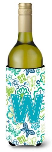 Letter W Flowers And Butterflies Teal Blue Wine Bottle Hugger 750 Ml King Soopers