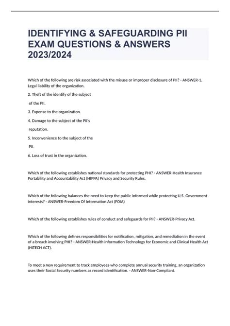IDENTIFYING & SAFEGUARDING PII EXAM QUESTIONS & ANSWERS 2023/2024