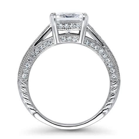 Berricle Rhodium Plated Silver Cubic Zirconia Cz Art Deco Solitaire Pr