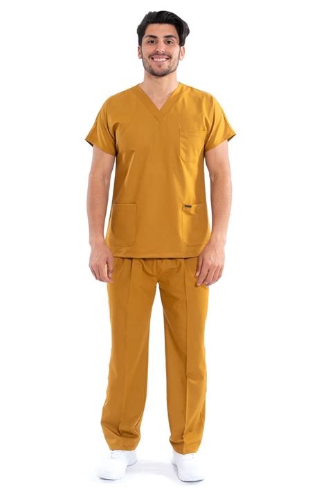 Mens Mustard Yellow Scrub Set Easy Care Nurse Uniform Custom Scrub