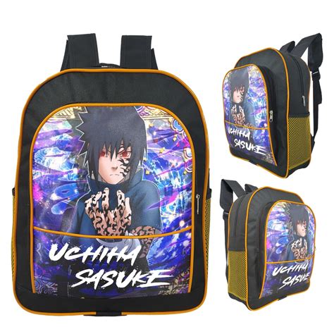 Mochila Escolar Infantil Grande Uchiha Sasuke Marca Preto Amarelo