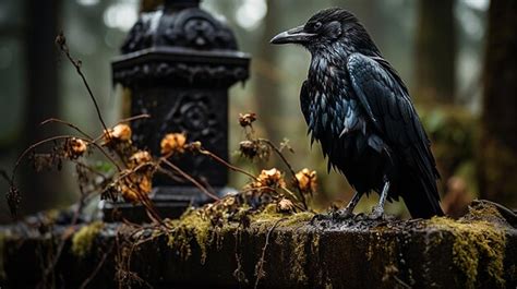 Premium Ai Image Crow On A Gravestone